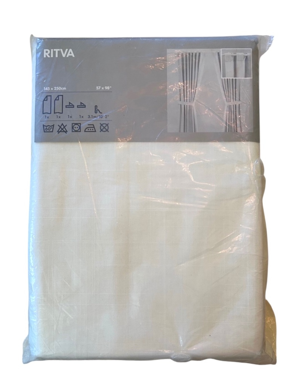 NWT IKEA Ritva Textured Linen Look Cotton Curtains Tie Backs 2 Panels 57" x 98"